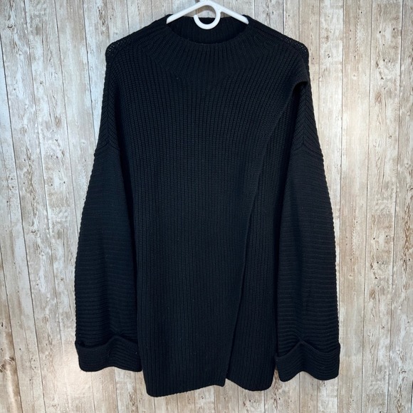 Athleta Women's Black Oversized Ribbed Knit Mock Neck Sweater Pullover Large - Picture 1 of 5